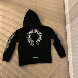 Large Black Chrome Hearts Floral Horseshoe Zip Up Hoodie Jacket